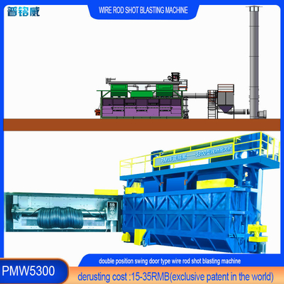 30kw/Set Impeller Head Power Wire Rod Coil Shot Blasting Cleaning Machine para duas portas