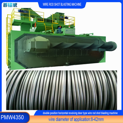 Design personalizado PMW4350 máquina de blasting de tiro de rolos de arame para produtos metálicos de vara de bobina