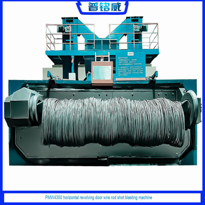 Design personalizado PMW4350 máquina de blasting de tiro de rolos de arame para produtos metálicos de vara de bobina