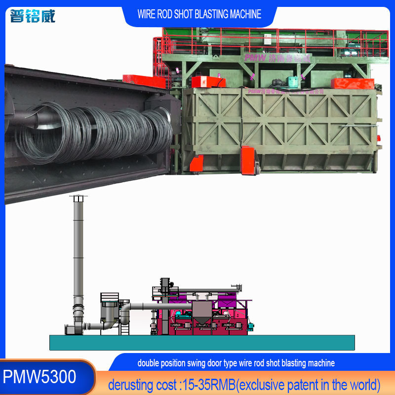 30kw/Set Impeller Head Power Wire Rod Coil Shot Blasting Cleaning Machine para duas portas